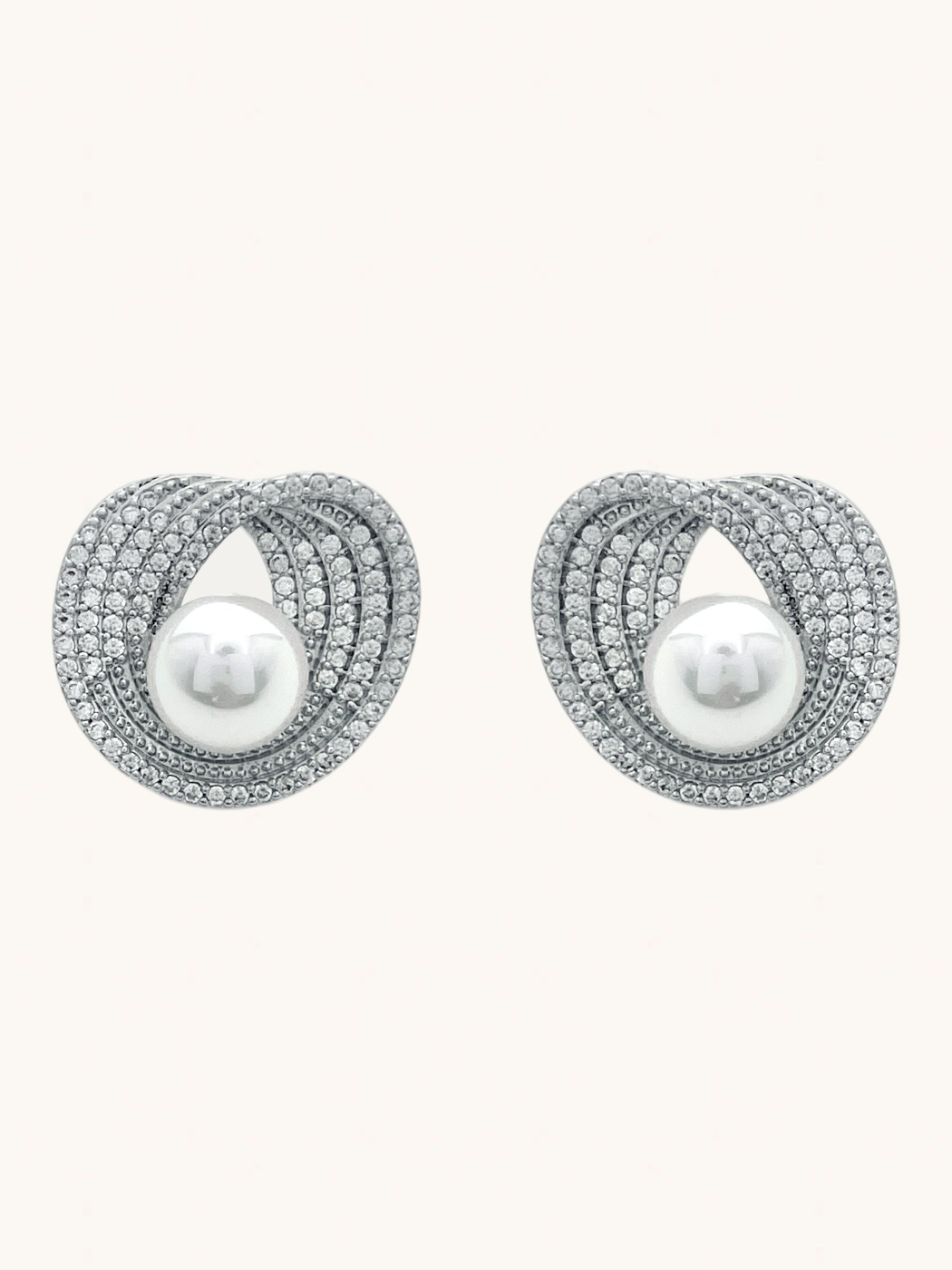 Front View of Lusterloop Stud Earrings in Rhodium Plated Metal Jewelry for Pierced Ears Brass Post / Pin & Push 925 Sterling Silver Stamp Marked 2 cm 6.4gms