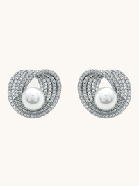Front View of Lusterloop Stud Earrings in Rhodium Plated Metal Jewelry for Pierced Ears Brass Post / Pin & Push 925 Sterling Silver Stamp Marked 2 cm 6.4gms