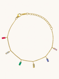 Front View of Kiara Charm Bracelet in 18k Gold-Plated Metal Adjustable Length Gold Plated Steel | Hypoallergenic Tarnish Resistant Sweat Water Eco - Friendly Stone One Size 1.9gms