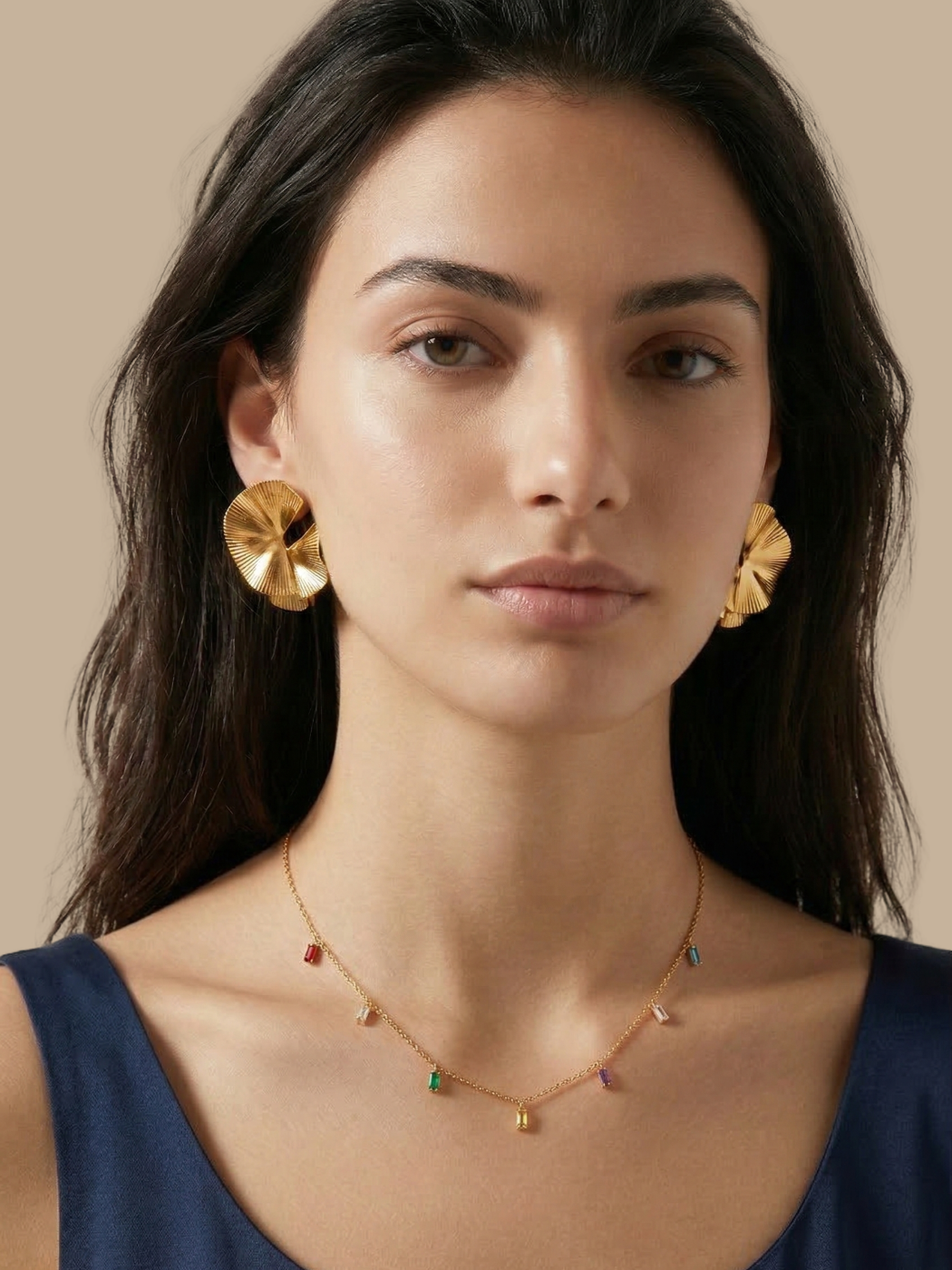 Alternate View of Model Wearing Kiara Charm Necklace Adjustable Length 18k Gold Plated Steel | Hypoallergenic Tarnish Resistant Sweat Water Eco - Friendly One Size 2.6gms