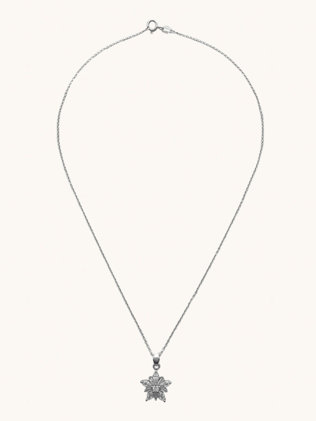Rear View of Belle Snowflake Necklace in Sterling Silver Fixed Length 925 Metal One Size 3.2gms