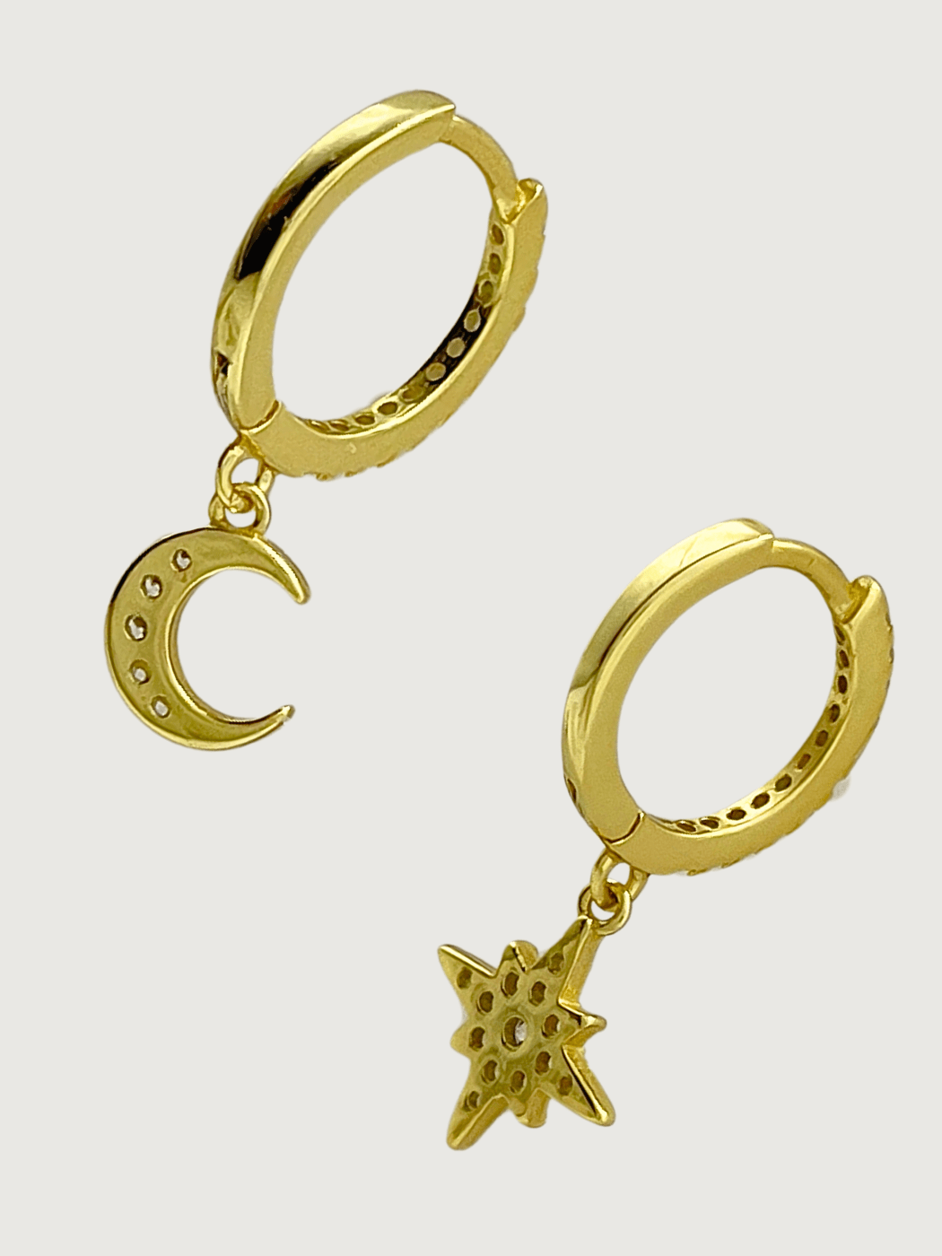 Rear View of Stella Crescent Star Earrings in 18kt Gold-plated Sterling Silver Jewelry for Pierced Ears 18k Gold Plated 925 Metal Stone One Size 1.4gms