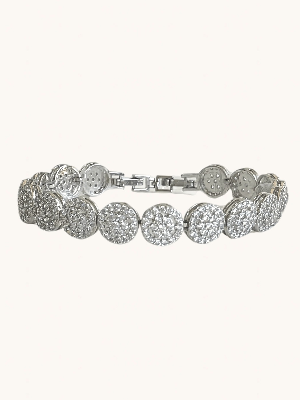 Front View of Miral Disc Bracelet in Rhodium Plated Metal Comfort Fit Copper 19 cm 16.8gms Mix