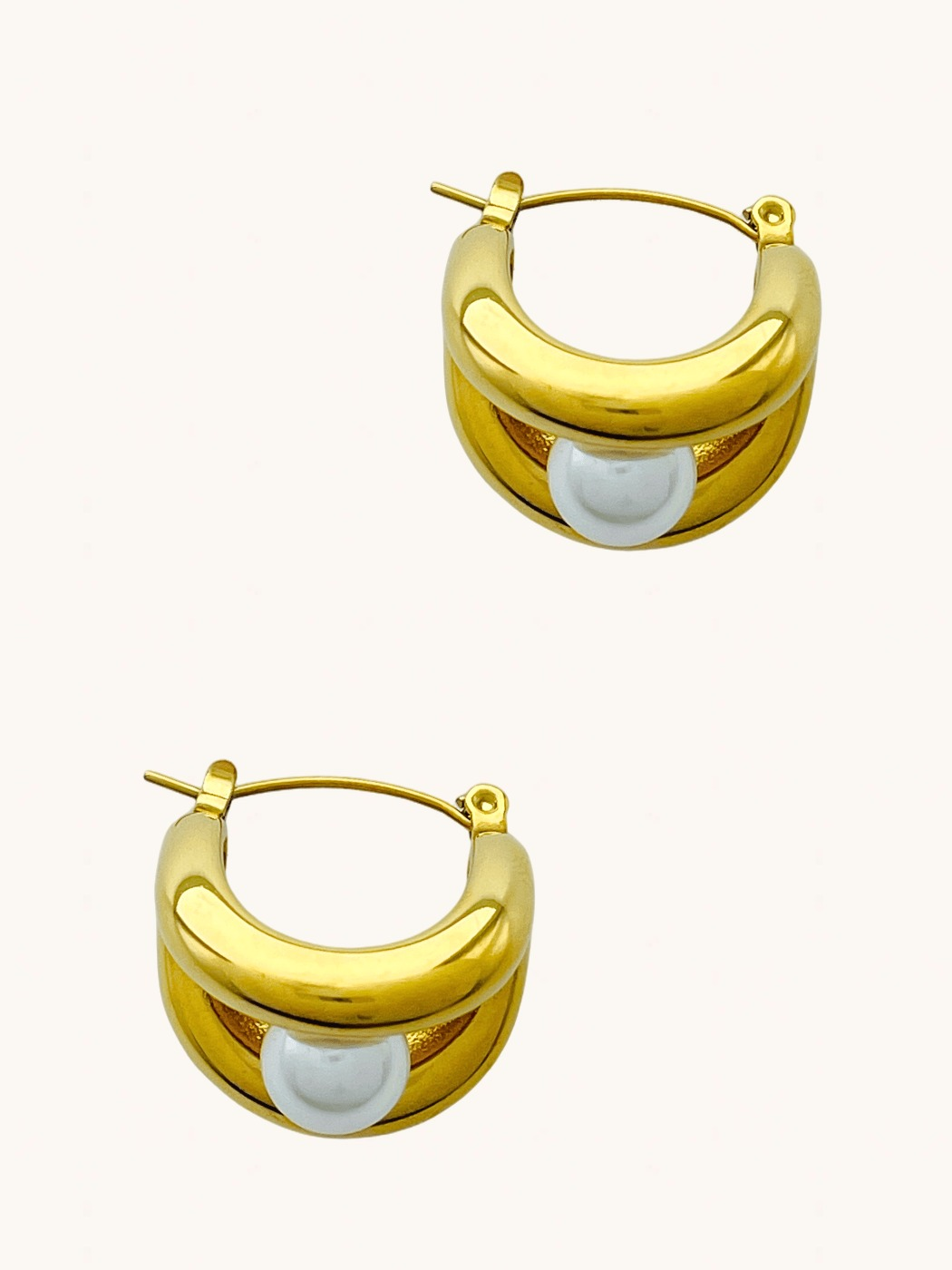 Rear View of Lucia Hoop Earrings in 18k Gold-Plated Metal Jewelry for Pierced Ears Gold Plated Steel | Hypoallergenic Tarnish Resistant Sweat Water Stone Eco - Friendly One Size 13.6gms