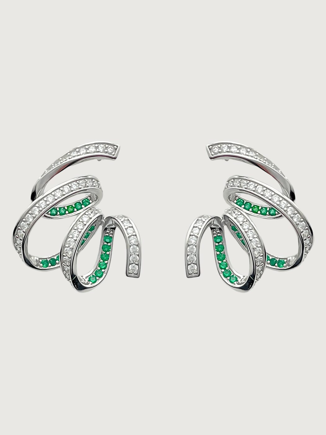 Front View of Zarifah Ribbon Earrings in Sterling Silver Jewelry for Pierced Ears 925 Metal Stone One Size 7.6gms