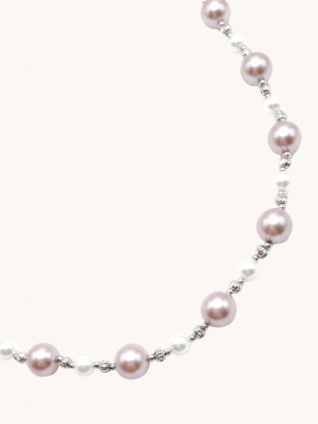 Closeup of Belle Blush Pearl Necklace Adjustable Length 925 Sterling Silver Rhodium Plated Brass One Size 34.2gms