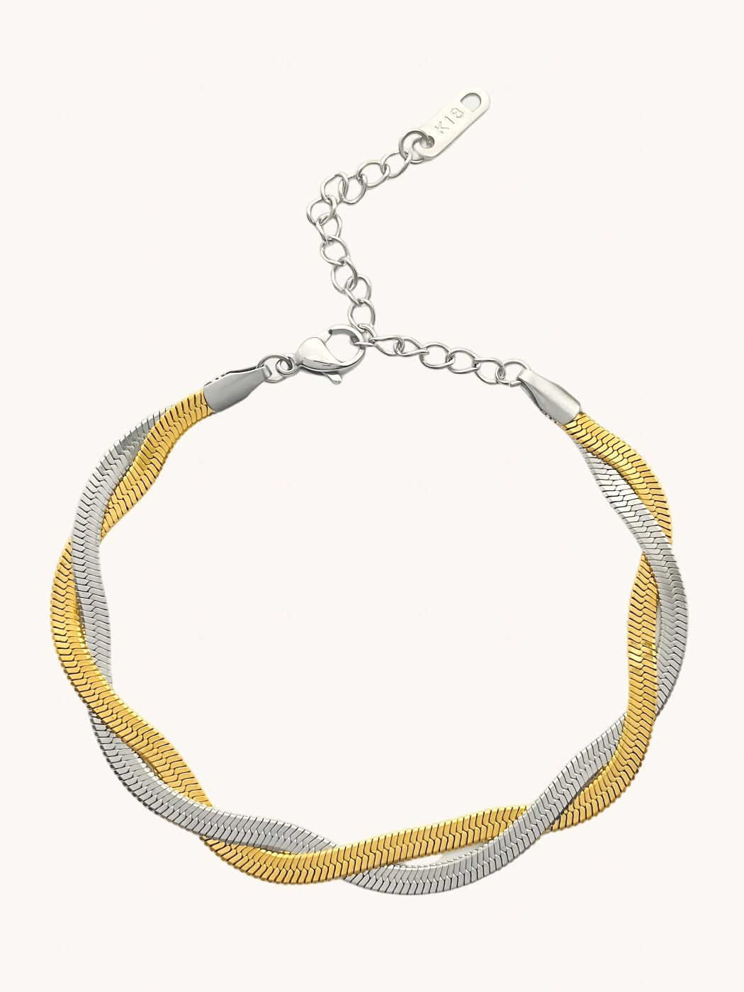 Front View of Raia Two-tone Ripple Bracelet in 18K Gold Plated Metal Adjustable Length Two Tone | Tarnish Resistant Steel Water Hypoallergenic Durable Jewelry Sweat Eco - Friendly One Size 5.1gms