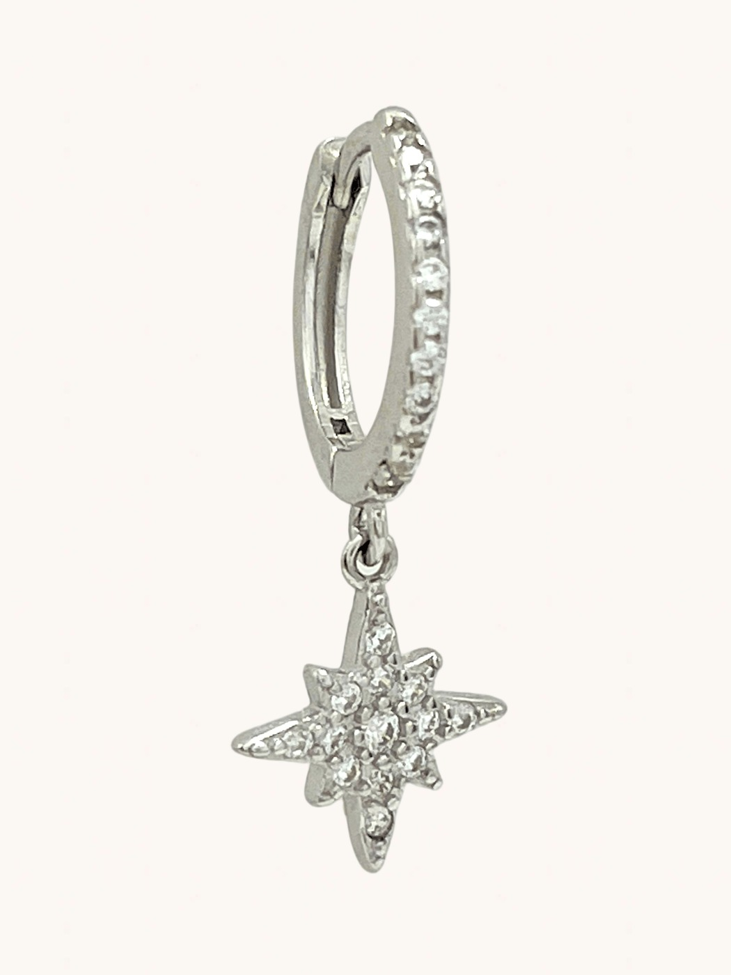 Front View of Stella Star Single Earring in Sterling Silver Jewelry for Pierced Ears 925 Metal Stone One Size 0.7gms