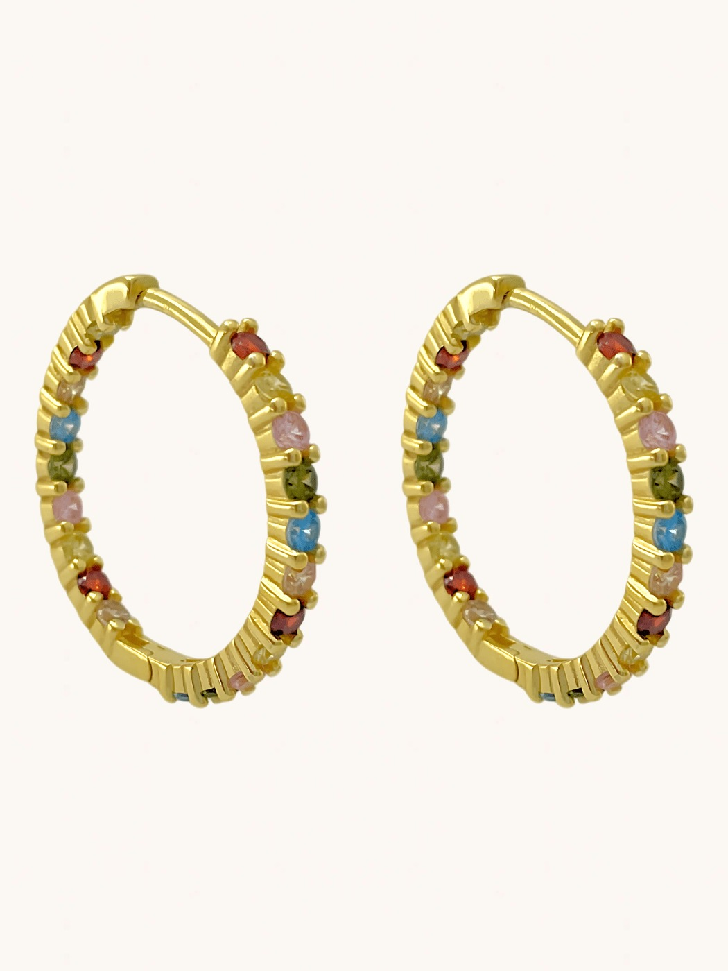 Front View of Alana Hoop earrings in Sterling Silver with 18K Gold Plating Jewelry for Pierced Ears 18k Plated 925 Metal Stone One Size 5.7gms