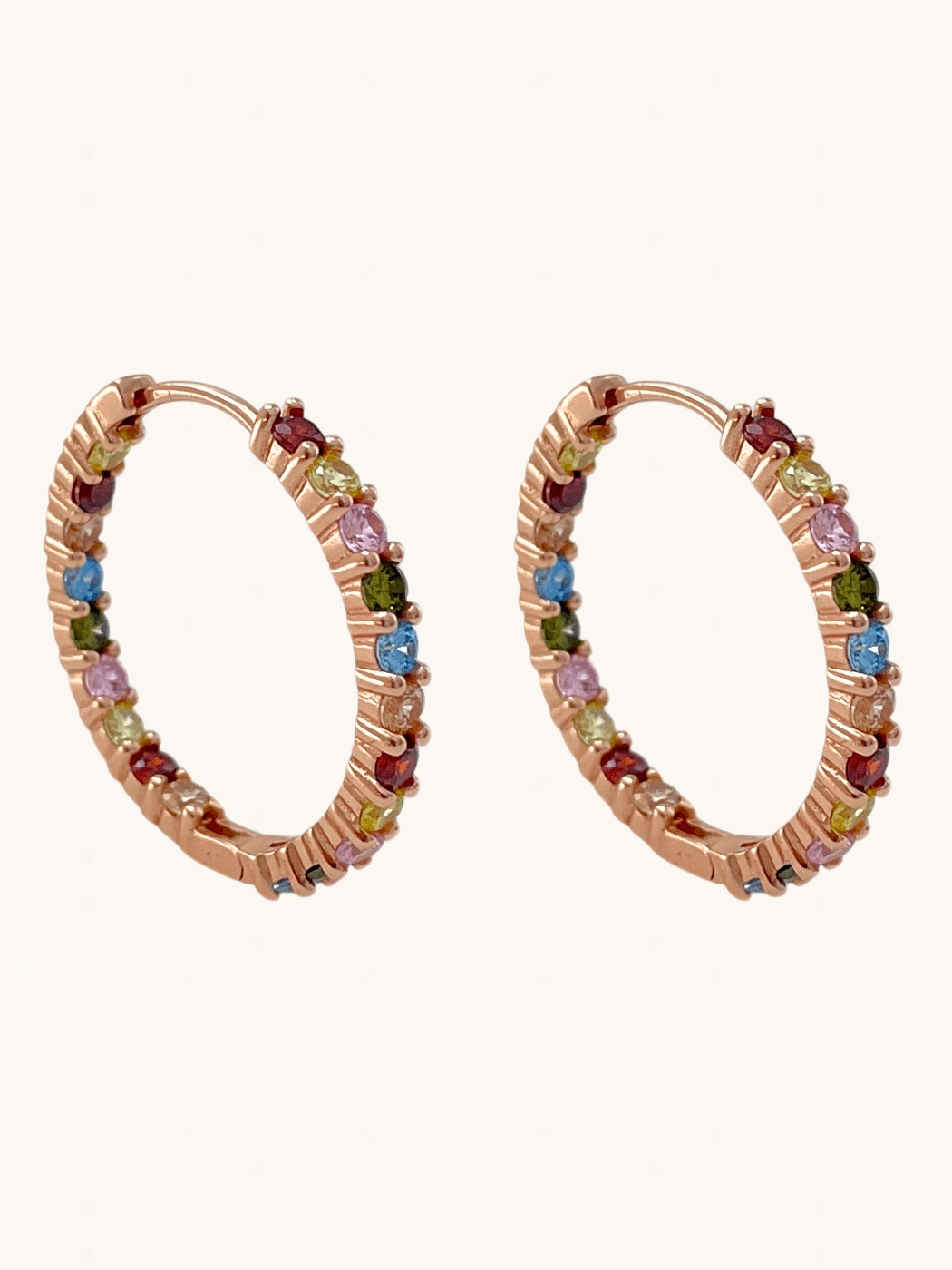 Front View of Alana Hoop Earrings in Sterling Silver with 18K Rose Gold Plating Jewelry for Pierced Ears 18k Plated 925 Metal Stone One Size 5.7gms