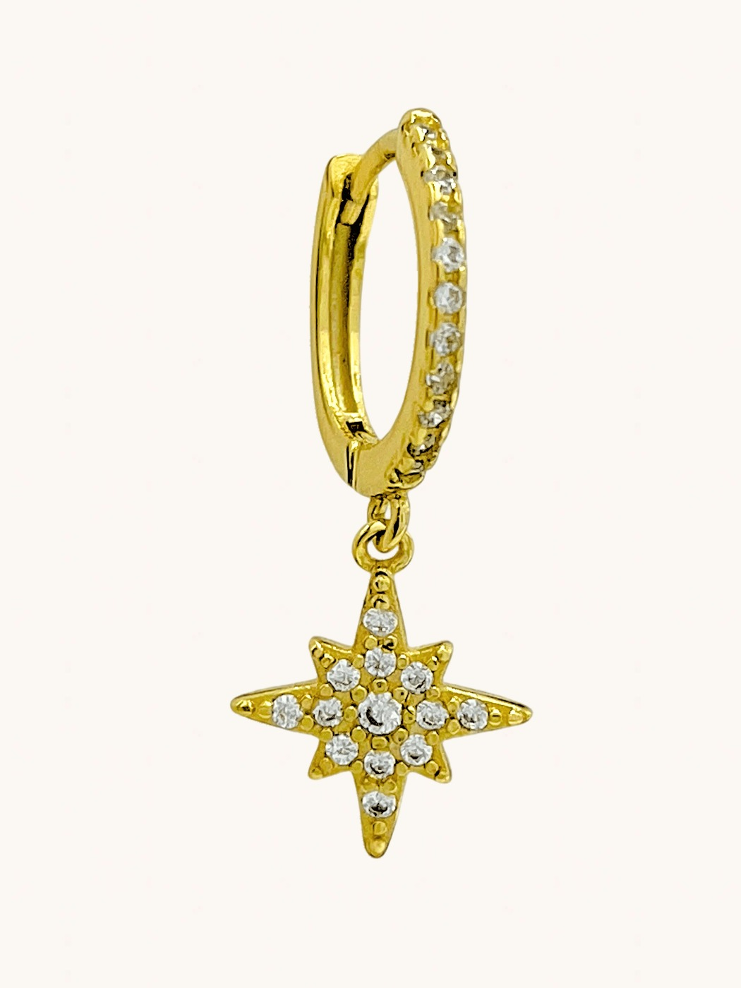 Front View of Stella Star Single Earring in 18k Gold-plated Sterling Silver Jewelry for Pierced Ears Gold Plated 925 Metal Stone One Size 0.7gms