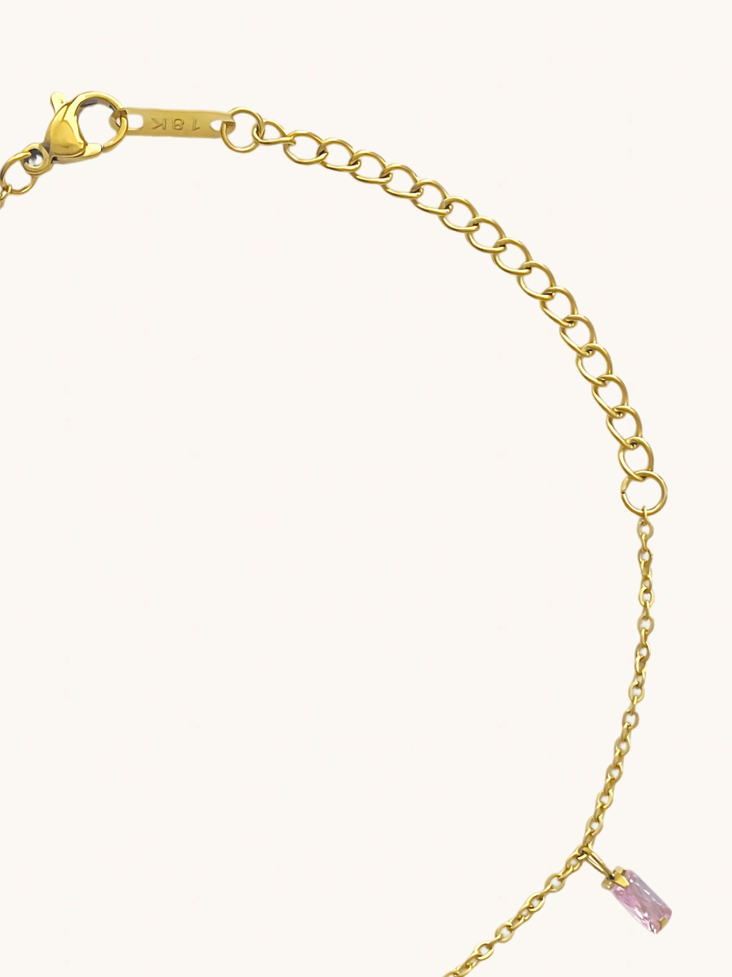 Rear View of Kiara Charm Bracelet in 18k Gold-Plated Metal Adjustable Length Gold Plated Steel | Hypoallergenic Tarnish Resistant Sweat Water Eco - Friendly Stone One Size 1.9gms
