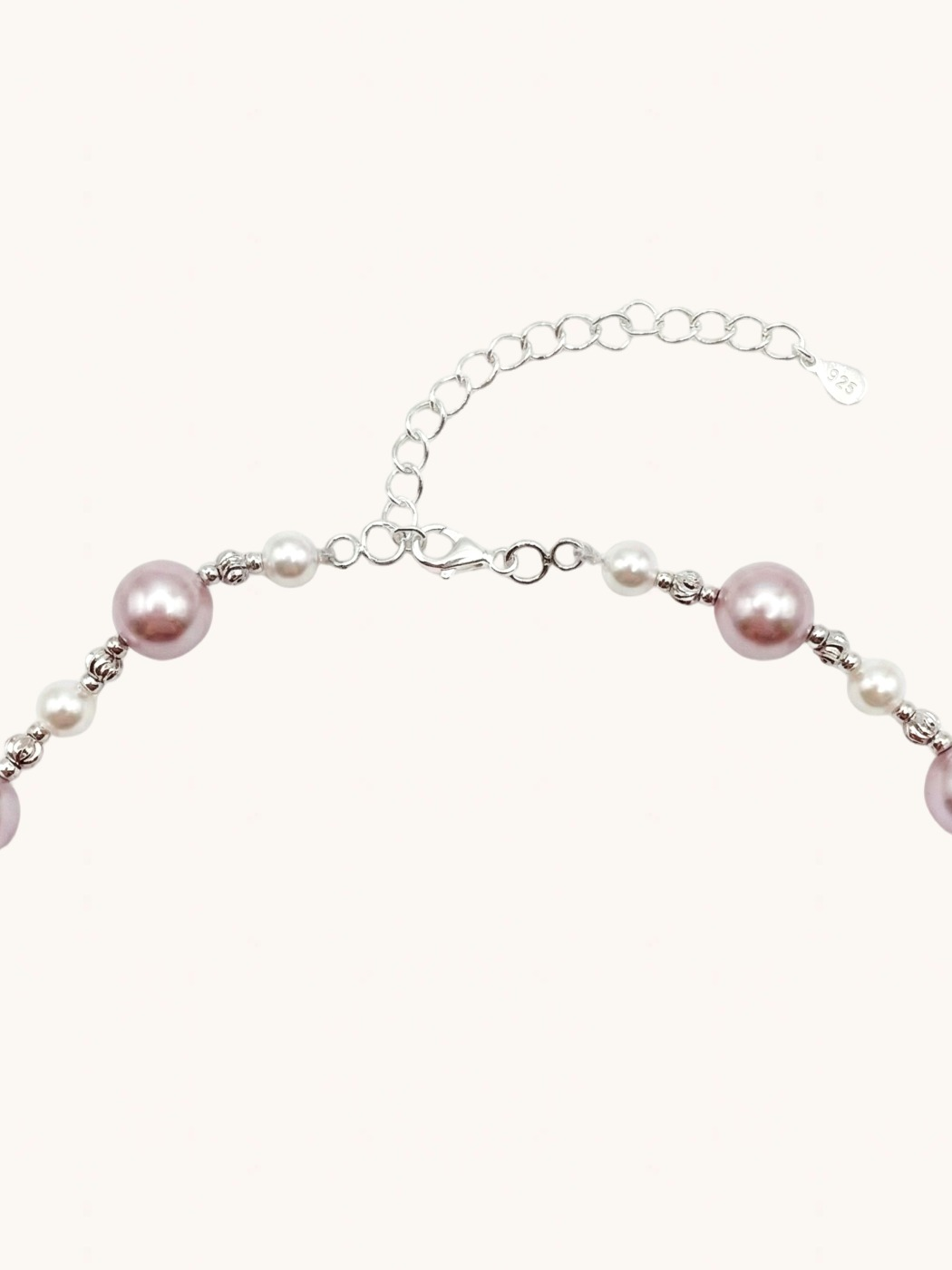 Rear View of Belle Blush Pearl Necklace Adjustable Length 925 Sterling Silver Rhodium Plated Brass One Size 34.2gms