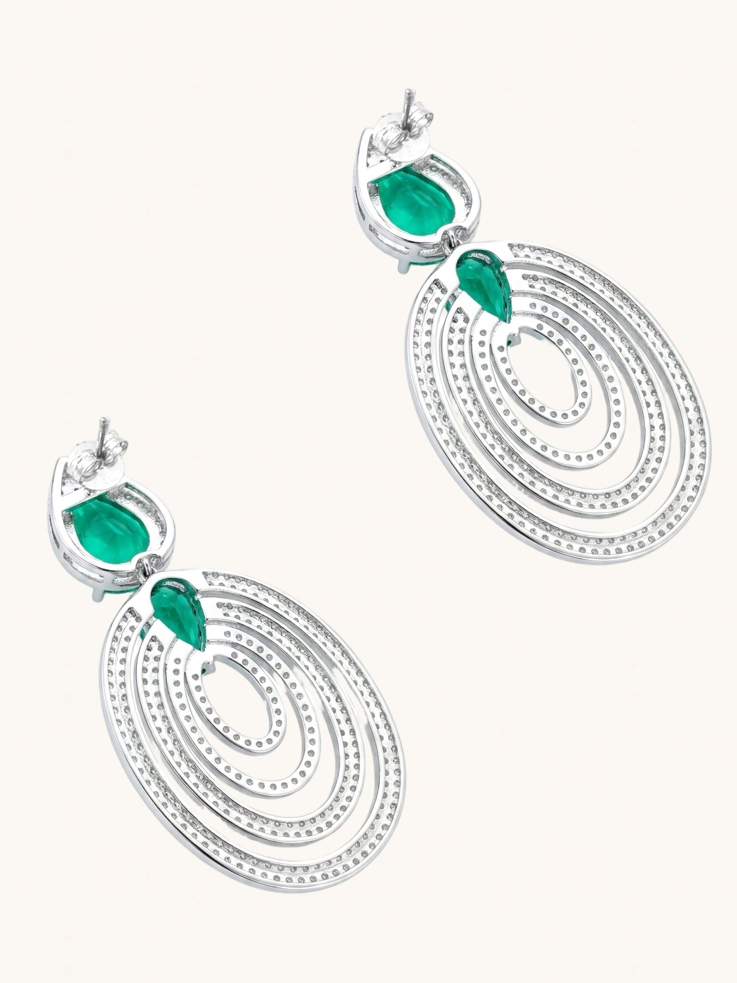 Closeup of Celestina Dangle Earrings in Rhodium Plated Metal Jewelry for Pierced Ears Brass 925 Sterling Silver 5.5 cm 19.6gms