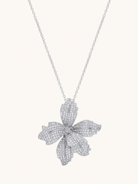 Front View of Orchid Bloom Brooch Pendant in Rhodium-Plated Metal Comfort Fit 925 Sterling Silver Chain Rhodium Plated Brass One Size