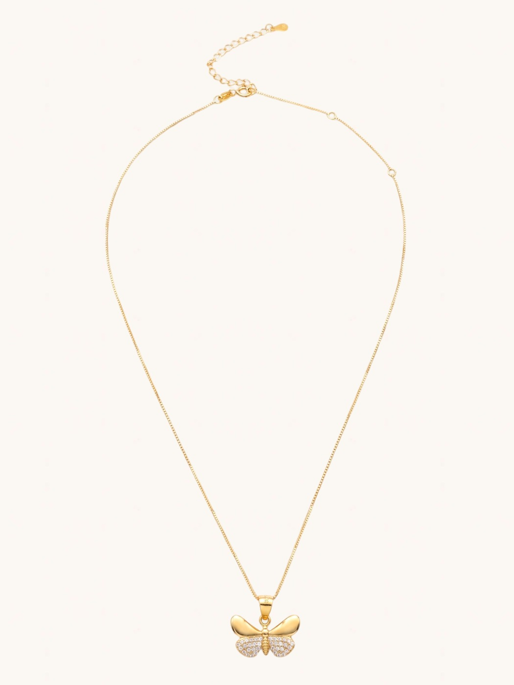 Rear View of Aara Butterfly Pendant Necklace Adjustable Length 18k Gold Plated 925 Sterling Silver One Size 2.7gms