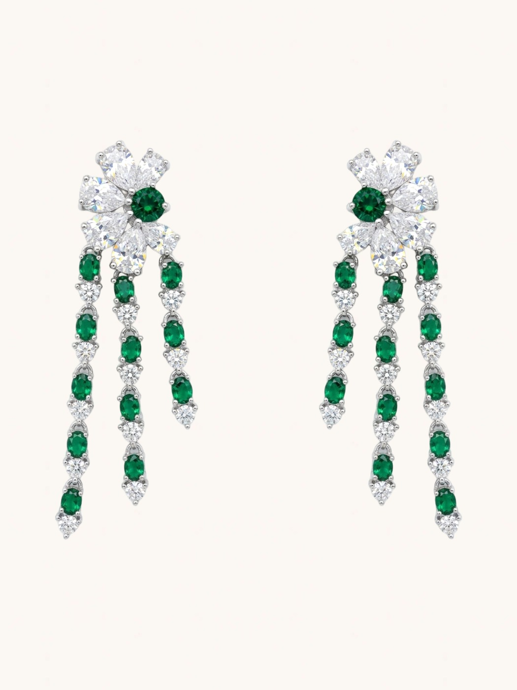 Front View of Allesia Earrings Jewelry for Pierced Ears Rhodium Plated Brass 6 cm 15gms Mix Metal