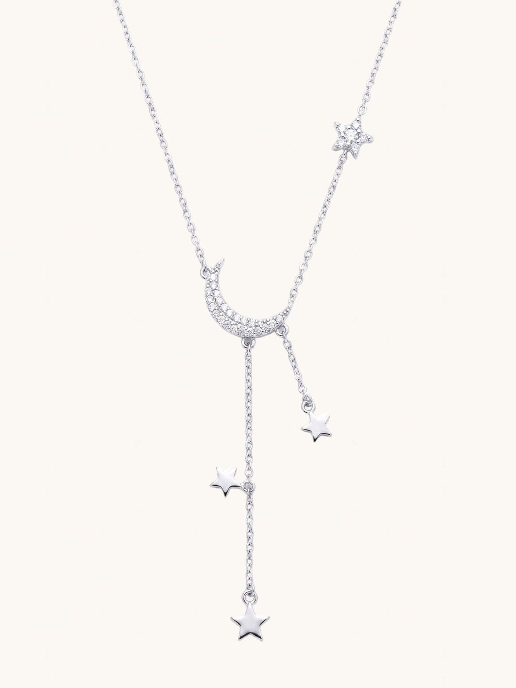 Front View of Alia Lariat Necklace Adjustable Length 925 Sterling Silver 17 inches 2.1gms