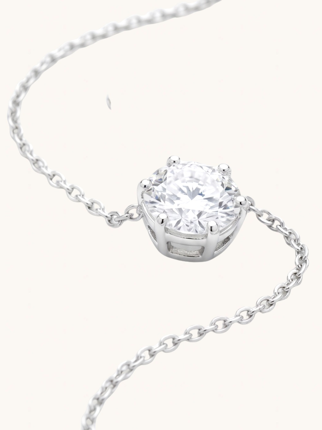 Closeup of Ava Solitaire Pendant Necklace Adjustable Length 925 Sterling Silver 18 inches 2.7gms