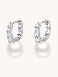 Front View of Bianca Pearl Huggie Hoop Earrings Jewelry for Pierced Ears 925 Sterling Silver 2 cm 2.4gms