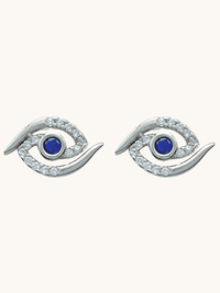 Front View of Aria's Silver Mini Evil Eye Stud Earrings in Sterling Jewelry for Pierced Ears 925 Metal Stone One Size 2.1gms