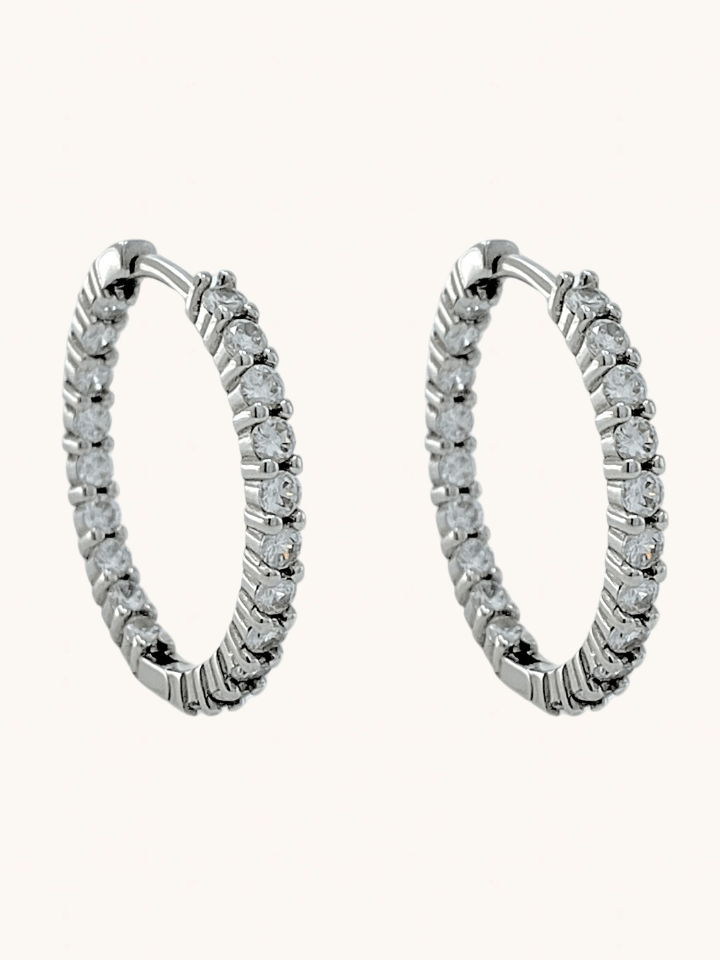 Front View of Nora Hoop Earrings in Sterling Silver Jewelry for Pierced Ears 925 Metal Stone One Size 5.7gms