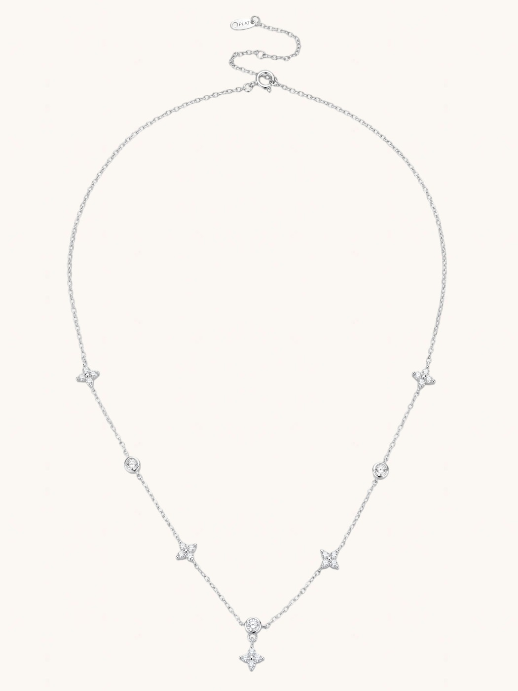 Front View of Irene Star Charm Necklace Adjustable Length 925 Sterling Silver 17 inches 2.2gms