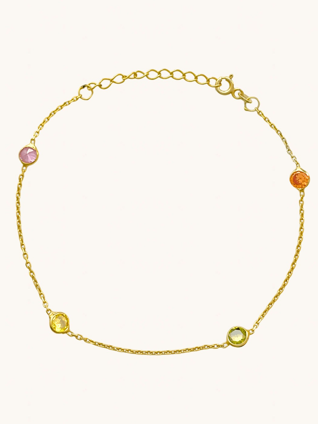 Front View of Diana Anklet in 18k Gold-plated Sterling Silver Adjustable Length Gold Plated 925 Metal One Size 2gms