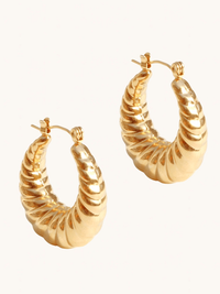 Front View of Seashell Hoop Earrings in 18K Gold Plated Metal Jewelry for Pierced Ears 18k Steel | Hypoallergenic Tarnish Resistant Sweat Water Eco - Friendly One Size 7.6gms