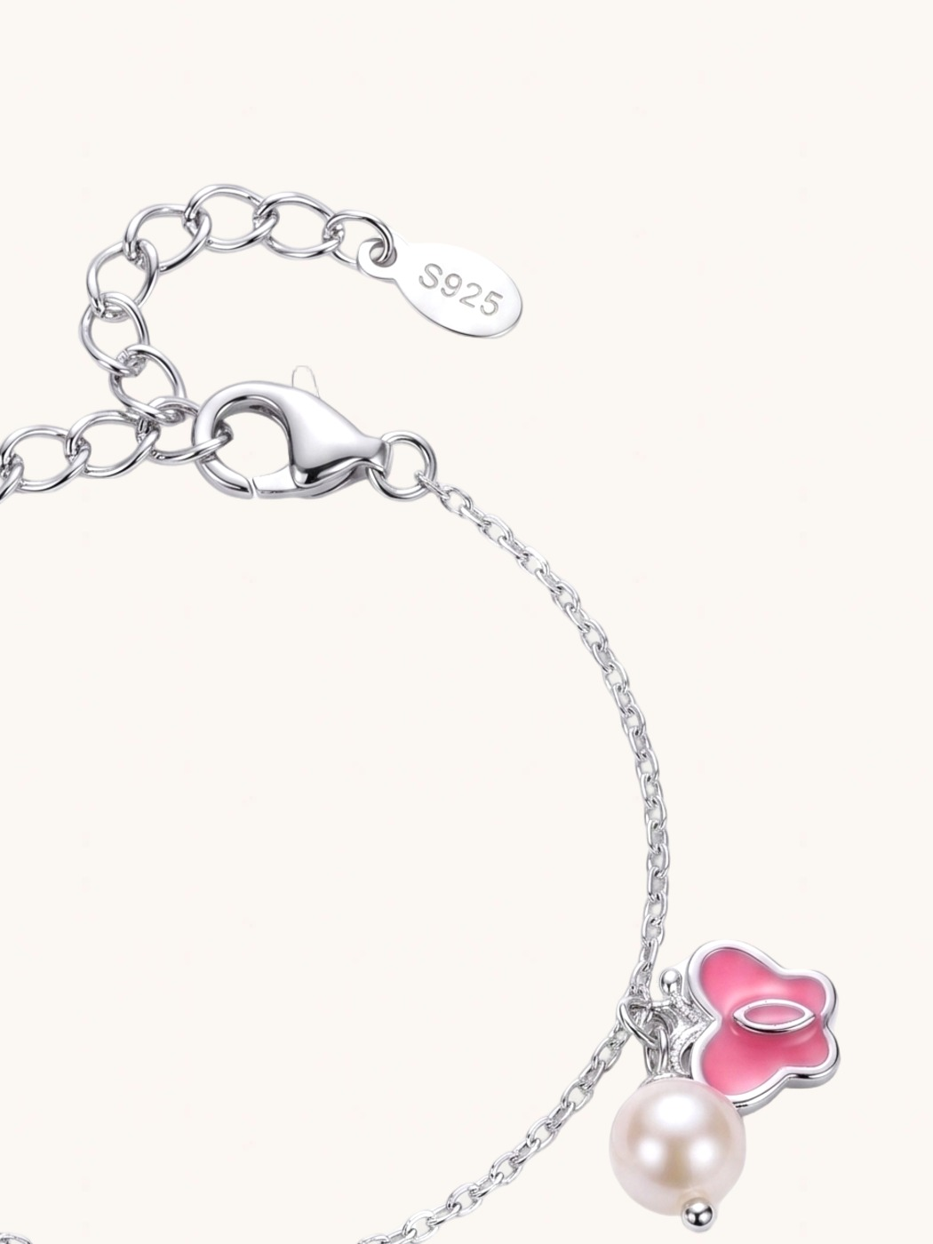 Rear View of Little Princess Enamel Butterfly Charm Bracelet Adjustable Length 925 Sterling Silver 14 cm 3.2gms