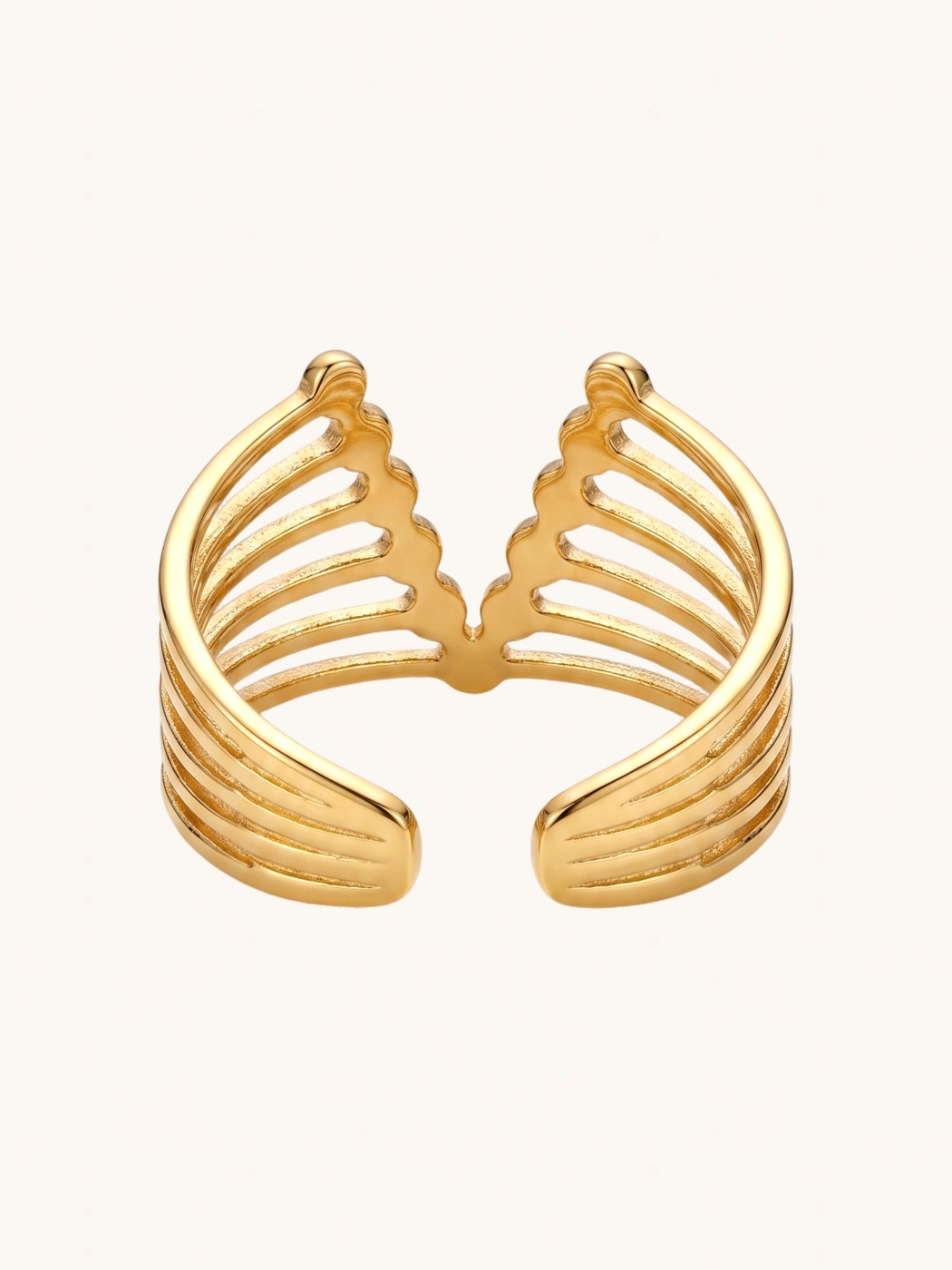 Rear View of Valentina Open Ring Open-Adjustable-Resizable 18k Gold Plated Steel | Hypoallergenic Tarnish Resistant Sweat Water Eco - Friendly One Size 1.8gms