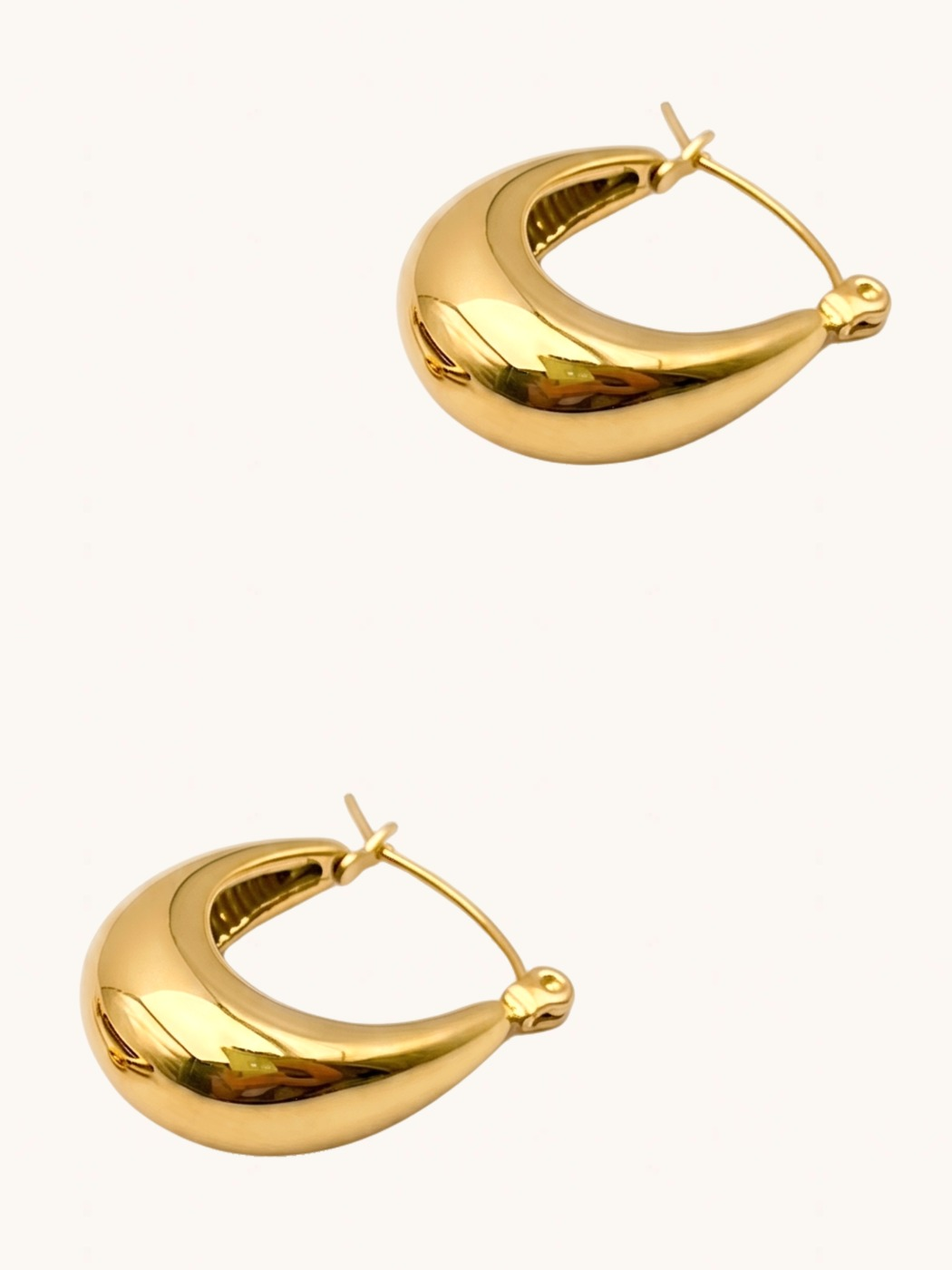 Rear View of Mia Moon Bucket Earrings Jewelry for Pierced Ears 18k Gold Plated Steel | Hypoallergenic Tarnish Resistant Sweat Water Eco - Friendly One Size 6.1gms Stainless