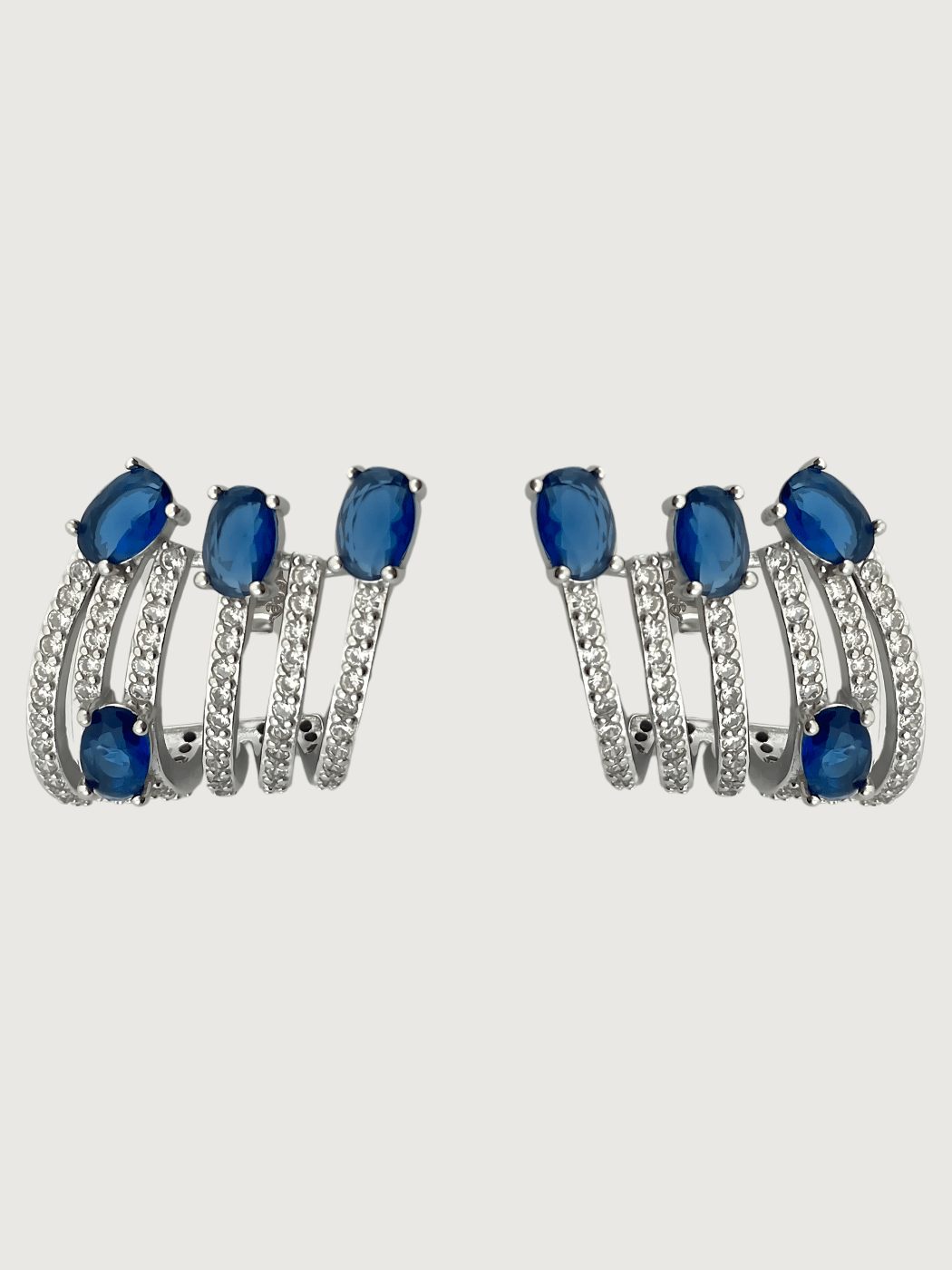 Front View of Nia Claw Stud Earrings in Sterling Silver Jewelry for Pierced Ears 925 Metal Stone One Size 8.9gms