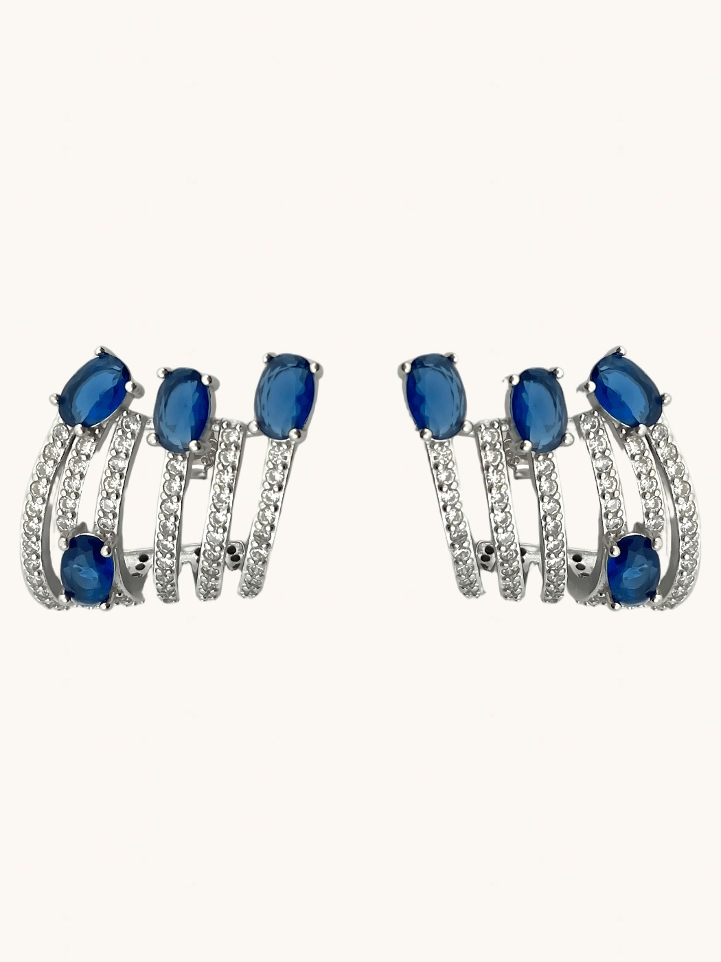 Front View of Nia Claw Stud Earrings in Sterling Silver Jewelry for Pierced Ears 925 Metal Stone One Size 8.9gms