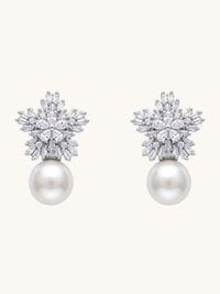 Front View of Blanca Pearl Earrings Jewelry for Pierced Ears Rhodium Plated Copper 925 Sterling Silver 2 cm 6.4gms