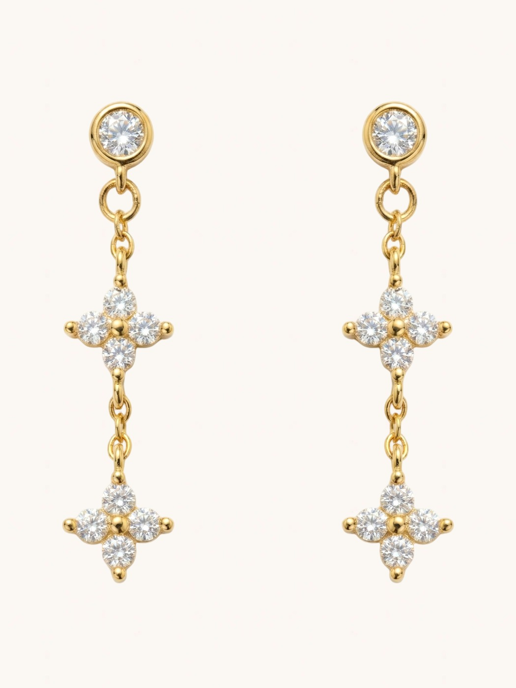 Front View of Irene Star Charm Dangle Earrings in 18K Gold Plated Sterling Silver Jewelry for Pierced Ears 18k 925 1.2gms