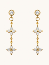 Front View of Irene Star Charm Dangle Earrings in 18K Gold Plated Sterling Silver Jewelry for Pierced Ears 18k 925 1.2gms