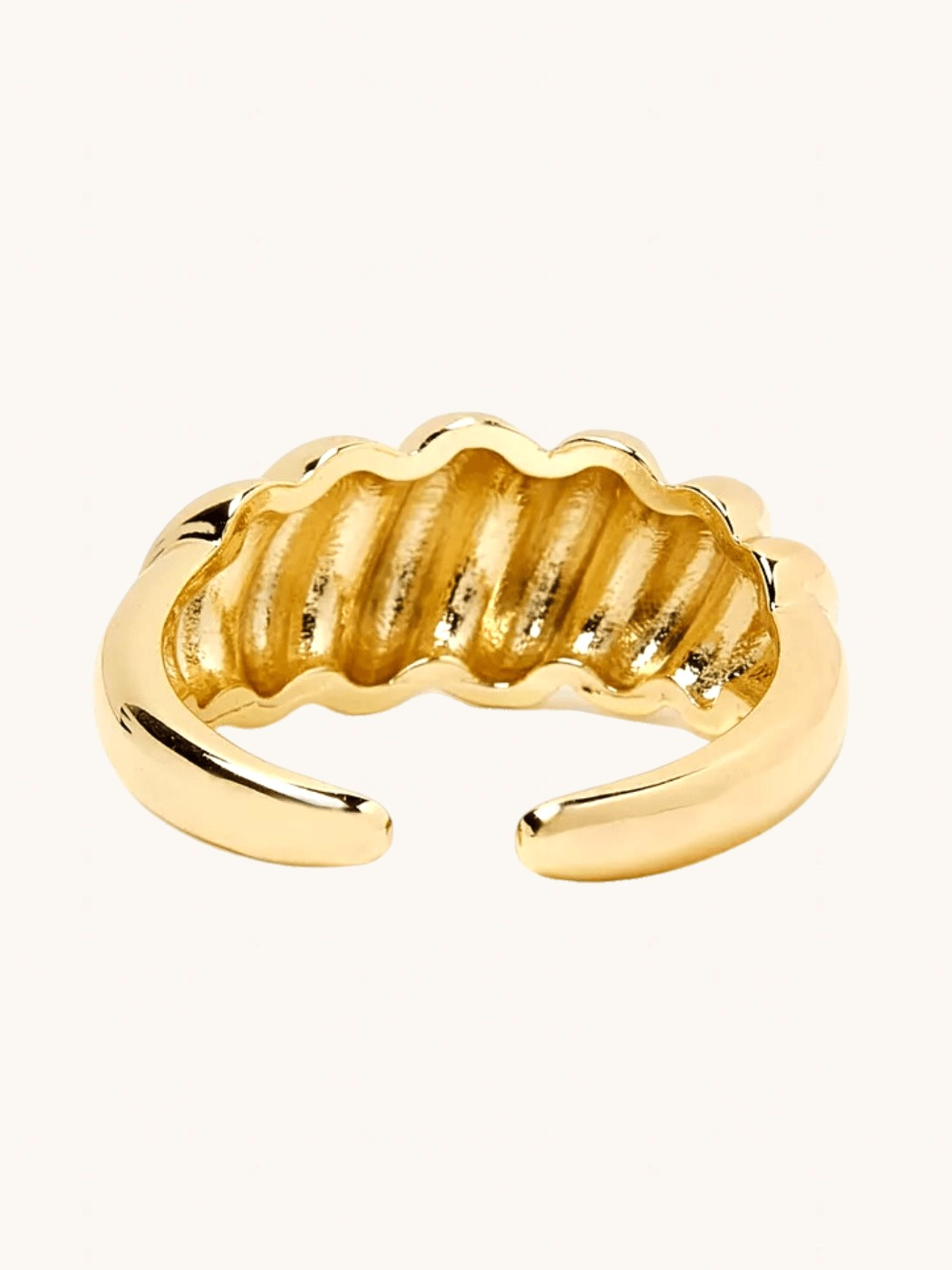Rear View of Elli Open Ring in 18k Gold-Plated Metal Open-Adjustable-Resizable Gold Plated Steel | Hypoallergenic Tarnish Resistant Sweat Water Eco - Friendly One Size 4.2gms