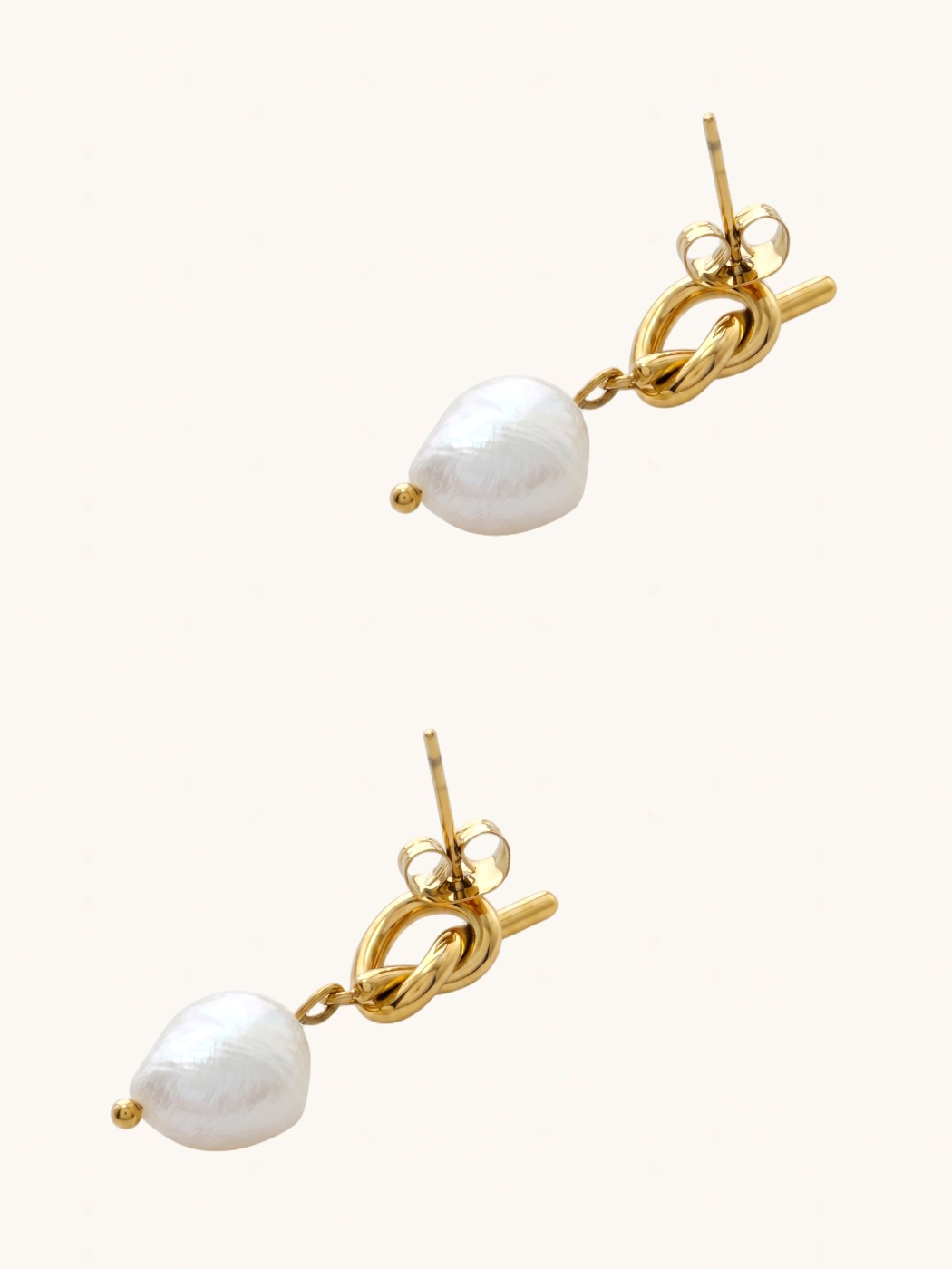 Rear View of Twisted-knot Pearl Dangle Earrings Jewelry for Pierced Ears 18k Gold Plated Steel | Hypoallergenic Tarnish Resistant Sweat Water Eco - Friendly One Size 5.4gms Stainless