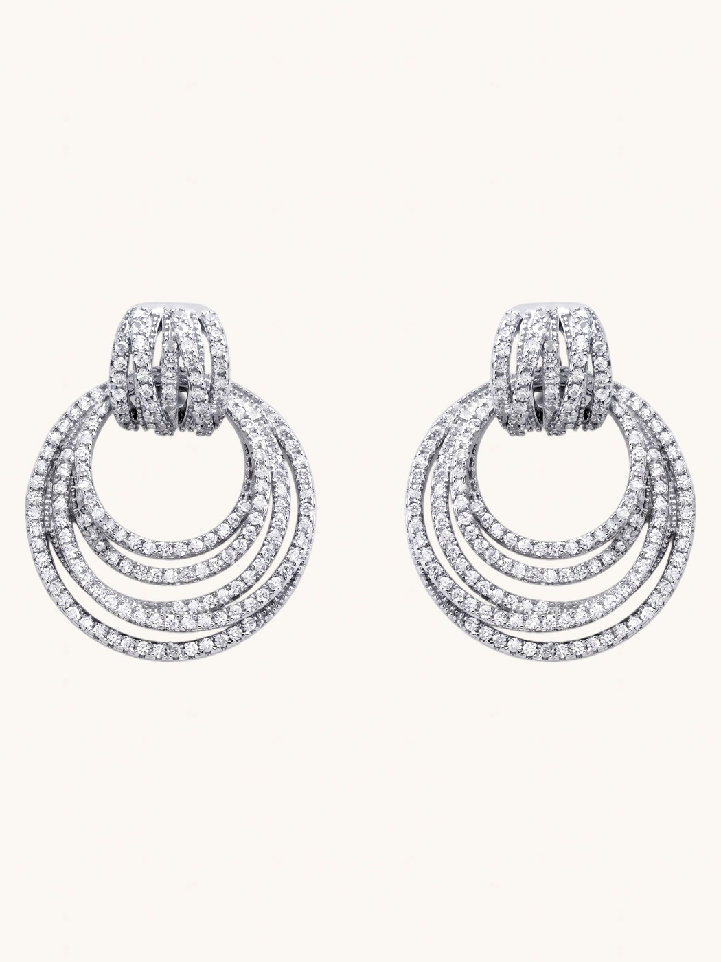 Front View of Mariela Silver Layered Dangle Hoop Earrings Jewelry for Pierced Ears Rhodium Plated Brass Post / Pin & Push in 925 Sterling Stamp Marked 2 cm 12.5gms