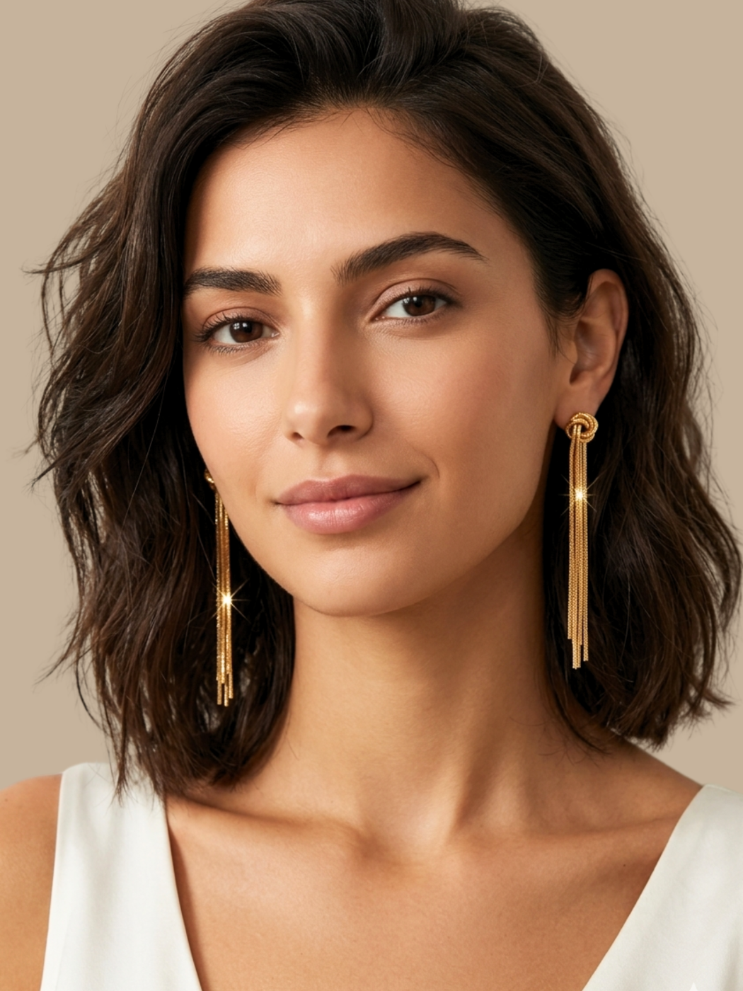 Model Wearing Clara Tassel Earrings Jewelry for Pierced Ears Gold Plated Copper 18k 925 Sterling Silver One Size 15.5gms