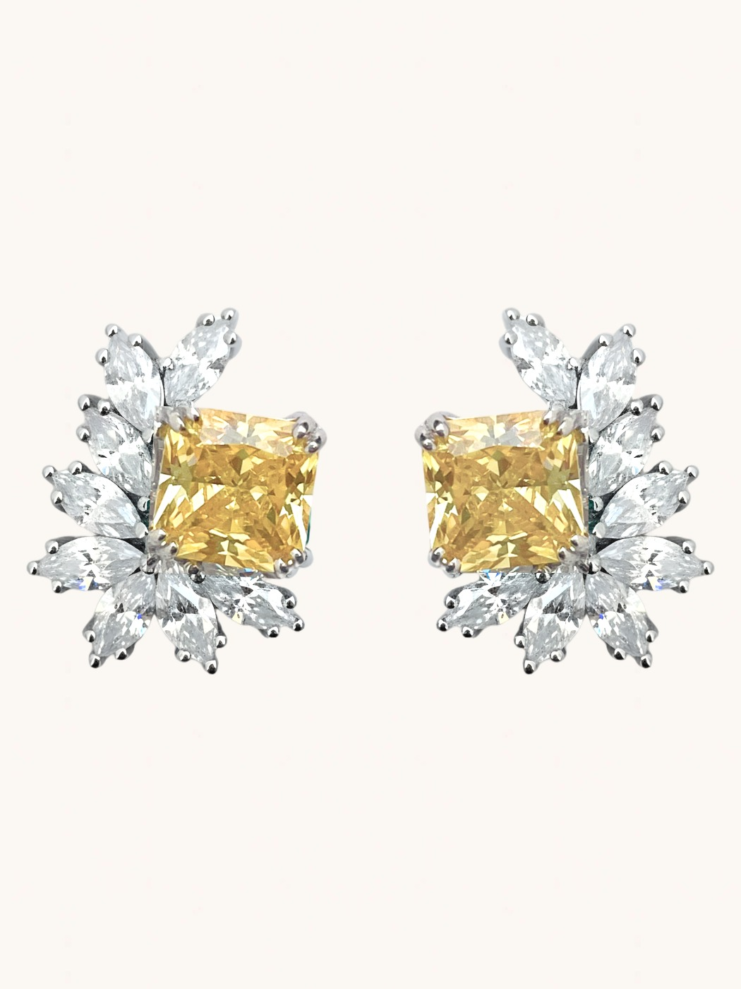 Front View of Celestia Stud Earrings in 925 Sterling Silver - Yellow Jewelry for Pierced Ears Metal 1.5 cm 6gms