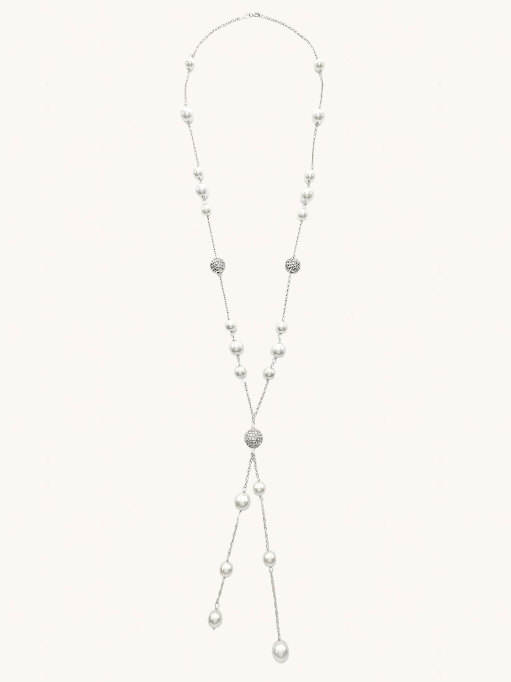 Rear View of Sherine Tassel Necklace in 925 Sterling Silver Fixed Length Rhodium Plated Brass Metal Stone One Size 32gms