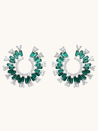Front View of Herina Halo Stud Earrings in Plated Metal-Green Jewelry for Pierced Ears Post / Pin & Push 925 Sterling Silver Stamp Marked Rhodium Brass 3 cm 10.7gms
