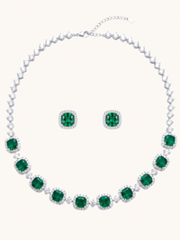 Front View of Martina Necklace and Earrings Set-Green Comfort Fit Rhodium Plated Copper One Size 35.3gms Mix Metal
