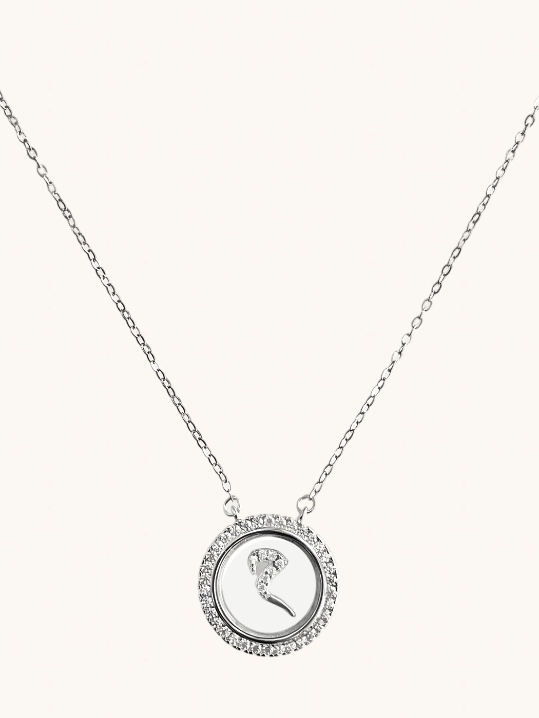 Front View of Arabic Pendant "M" in 925 Sterling Silver Adjustable Length 16 inches 4gms