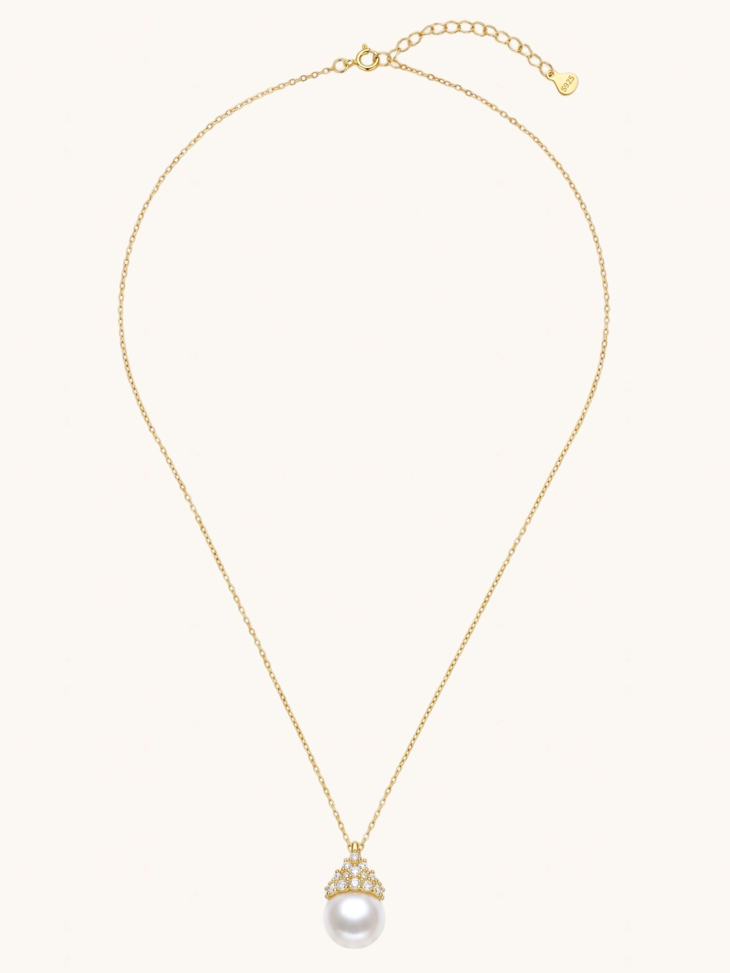 Rear View of Eleanor Pearl Drop Pendant Necklace Set Comfort Fit 18k Gold Plated 925 Sterling Silver One Size 8.3gms