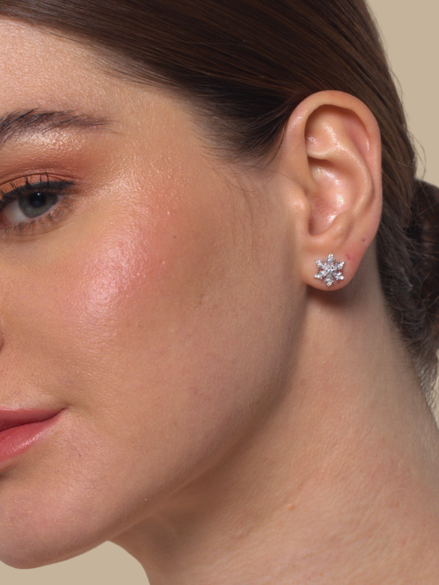 Alternate View of Model Wearing Belle Snowflake Earrings Jewelry for Pierced Ears 925 Sterling Silver One Size 1.7gms