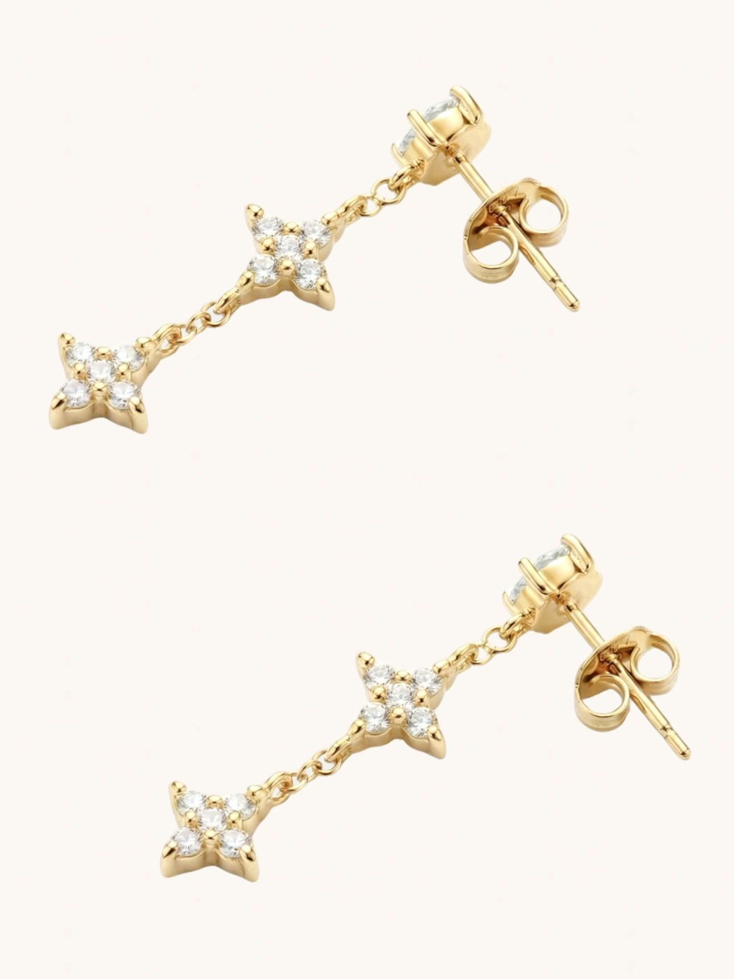 Rear View of Irene Star Charm Dangle Earrings in 18K Gold Plated Sterling Silver Jewelry for Pierced Ears 18k 925 1.2gms