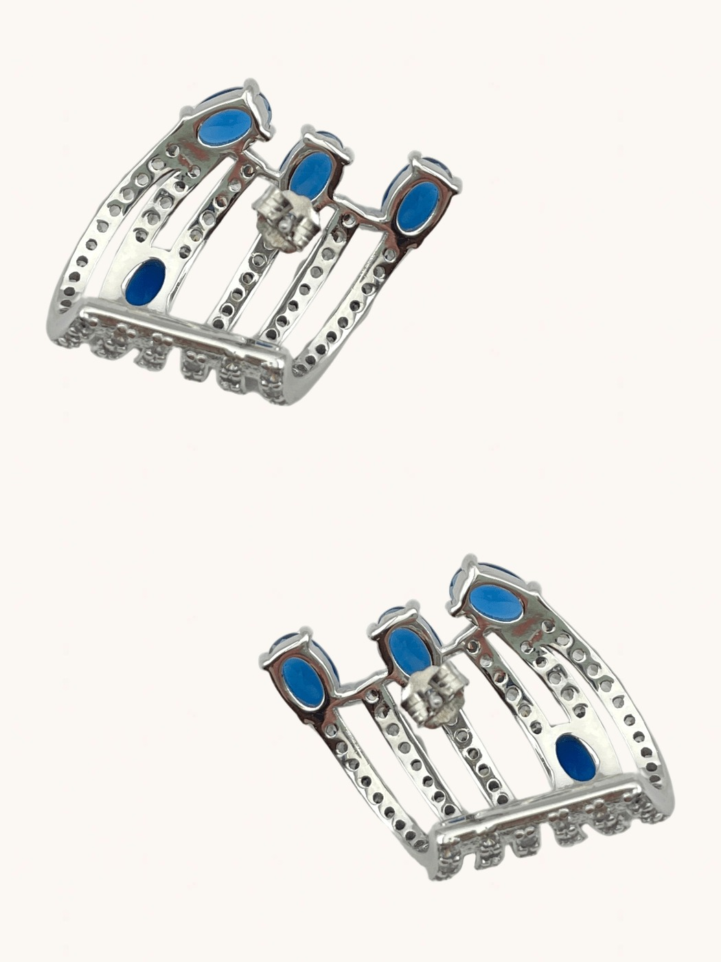 Rear View of Nia Claw Stud Earrings in Sterling Silver Jewelry for Pierced Ears 925 Metal Stone One Size 8.9gms